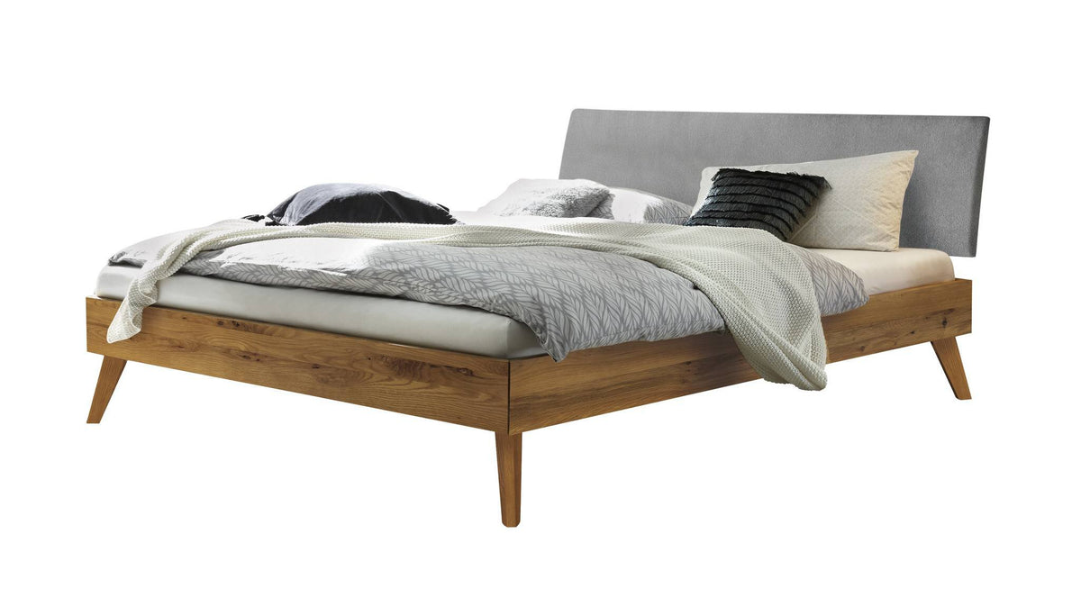 Hasena Pesaro Bett mit Polsterkopfteil – 90 x 200 cm, Fusshöhe 20 cm, Wildeiche natur, geölt, Pace light grey