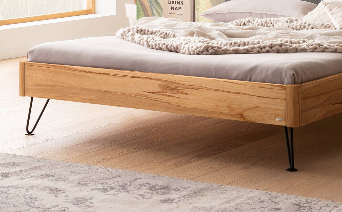 Hasena Lugano Massivholzbett mit Polsterkopfteil – 200 x 200 cm, Eiche bright, geölt, 841-Pace grey