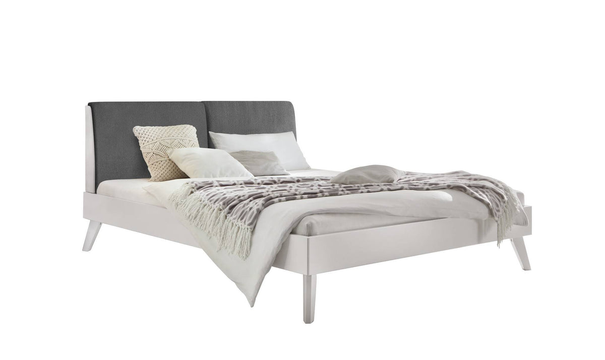 Hasena Simone Bett mit Polsterkopfteil – 140 x 200 cm, Fusshöhe 20 cm, MDF weiss deckend, lackiert, Pace grey
