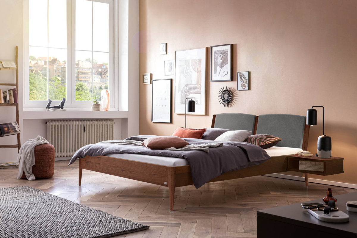 Hasena Pistoia Bett mit Polsterkopfteil – 140 x 200 cm, 25 cm, Nussbaum, geölt