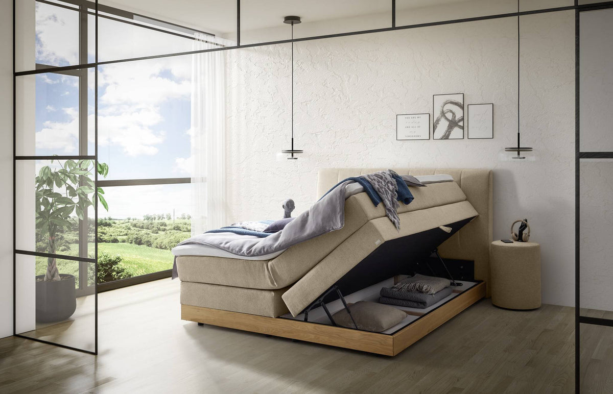 Hasena Pedrosa Boxspringbett mit Stauraum – 160 x 200 cm, Lovely-Top, Pace light grey
