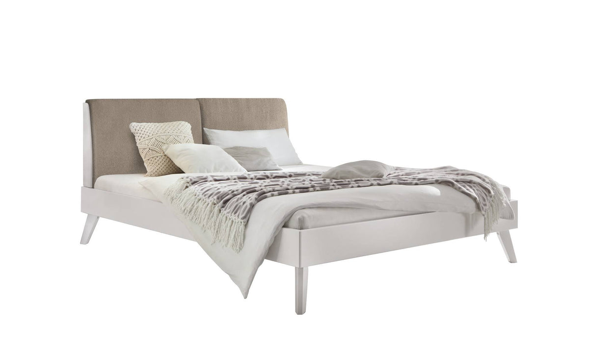 Hasena Simone Bett mit Polsterkopfteil – 140 x 200 cm, Fusshöhe 20 cm, MDF weiss deckend, lackiert, Pace sand