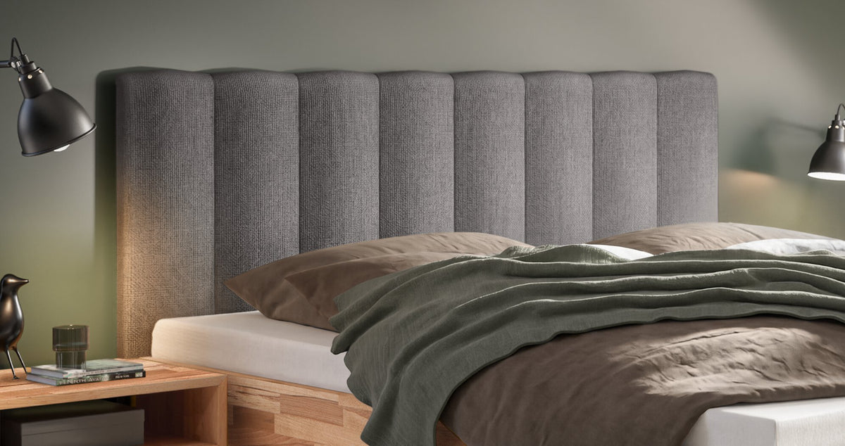 Hasena Donata Massivholzbett mit Polsterkopfteil – 160 x 200 cm, Fusshöhe 20 cm, Kernbuche natur, geölt, Pace grey