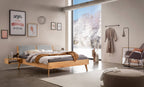 Hasena Fabro Bett mit Polsterkopfteil – 140 x 200 cm, Fusshöhe 25 cm, Wildbuche natur, geölt, 840-Pace light grey