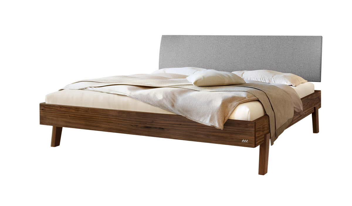 Hasena Lorenzo Bettgestell – 90 x 200 cm, Fusshöhe 20 cm, Nussbaum, geölt, Pace light grey