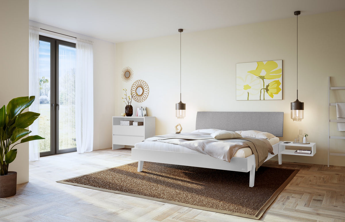 Hasena Lorenzo Bettgestell – 90 x 200 cm, Fusshöhe 25 cm, MDF weiss deckend, lackiert, Pace light grey