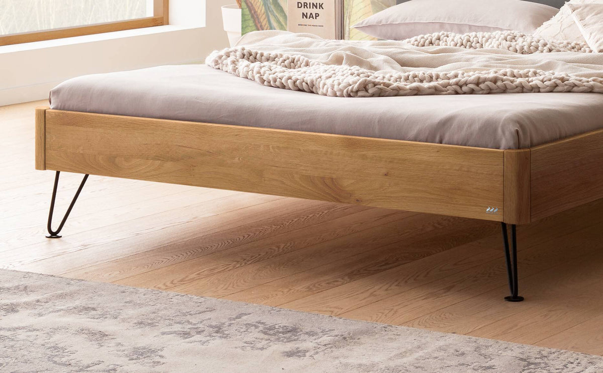 Hasena Lugano Massivholzbett mit Polsterkopfteil – 200 x 200 cm, Wildbuche natur, geölt, 841-Pace grey
