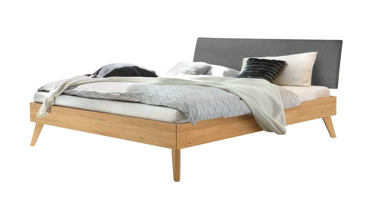 Hasena Pesaro Bett mit Polsterkopfteil – 90 x 200 cm, Fusshöhe 20 cm, Eiche bright, geölt, Pace grey