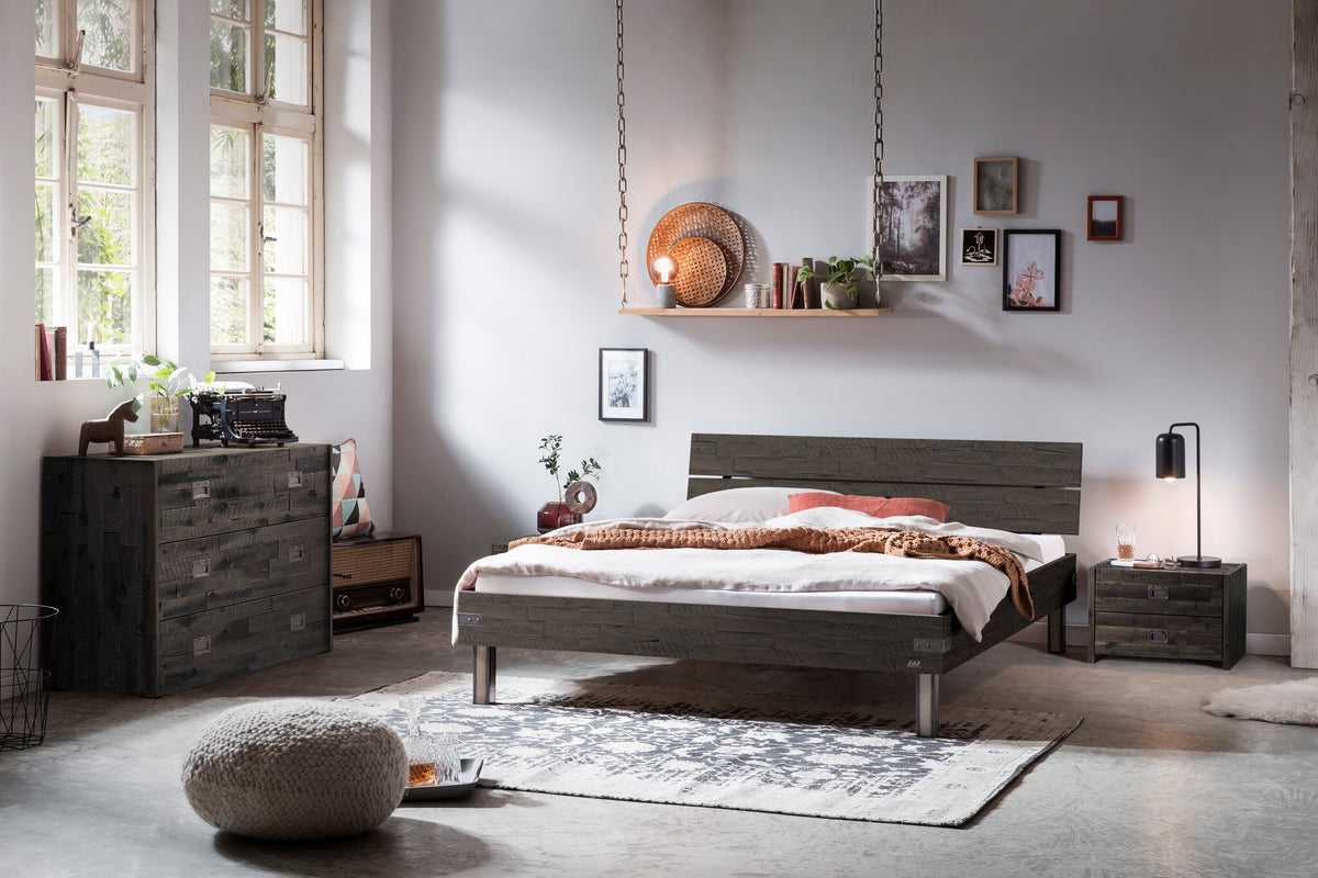Hasena Duno Massivholzbett – 90 x 200 cm, 25 cm, Akazie Vintage grey, lackiert