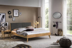 Hasena Simone Bett mit Polsterkopfteil – 140 x 200 cm, Fusshöhe 25 cm, Kernbuche natur, geölt, Pace light grey