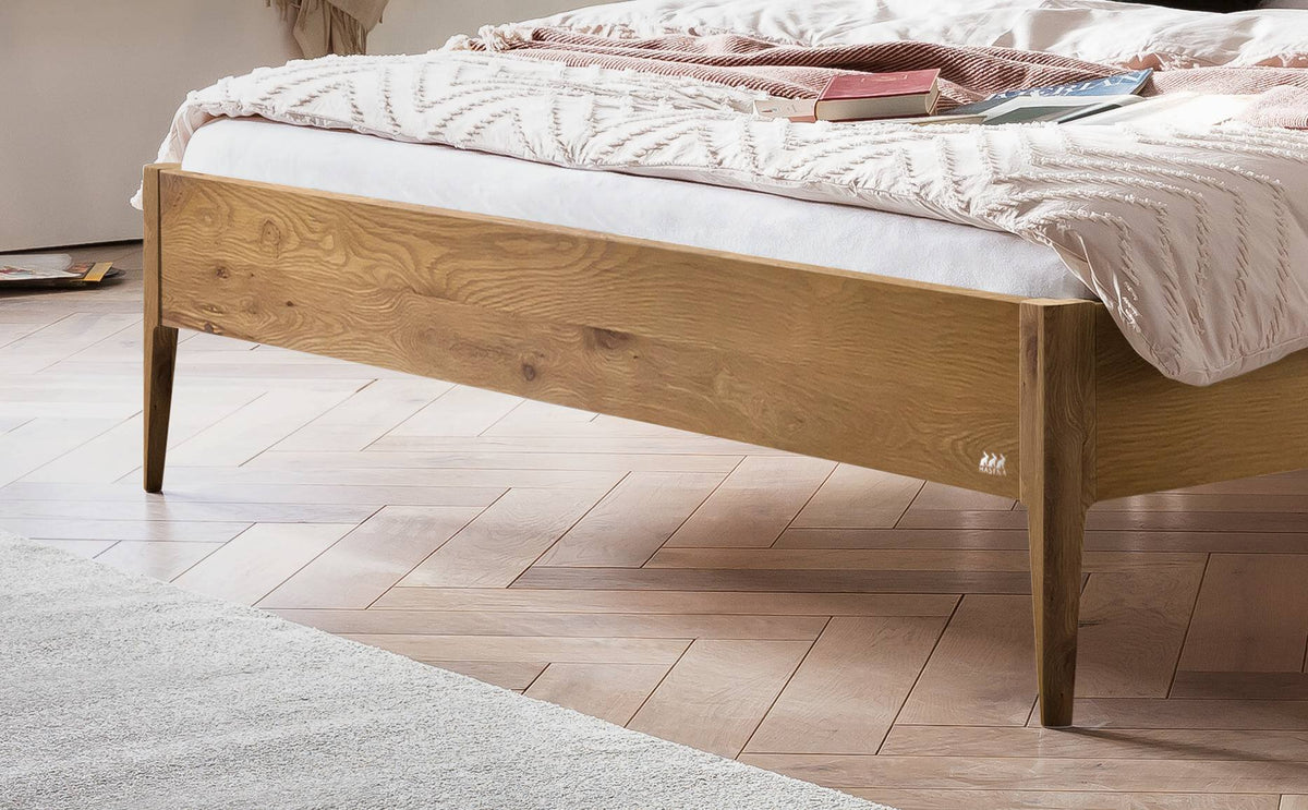 Hasena Sestola Bett mit Polsterkopfteil – 160 x 200 cm, Fusshöhe 25 cm, Eiche bright, geölt, 840-Pace light grey