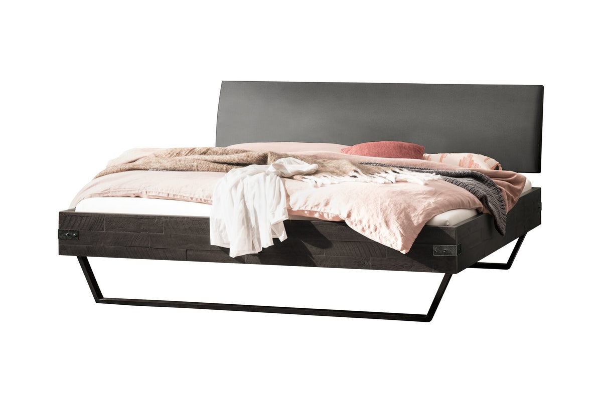 Hasena Lecona Massivholzbett mit Polsterkopfteil – 140 x 200 cm, 20 cm, Akazie Vintage grey, lackiert