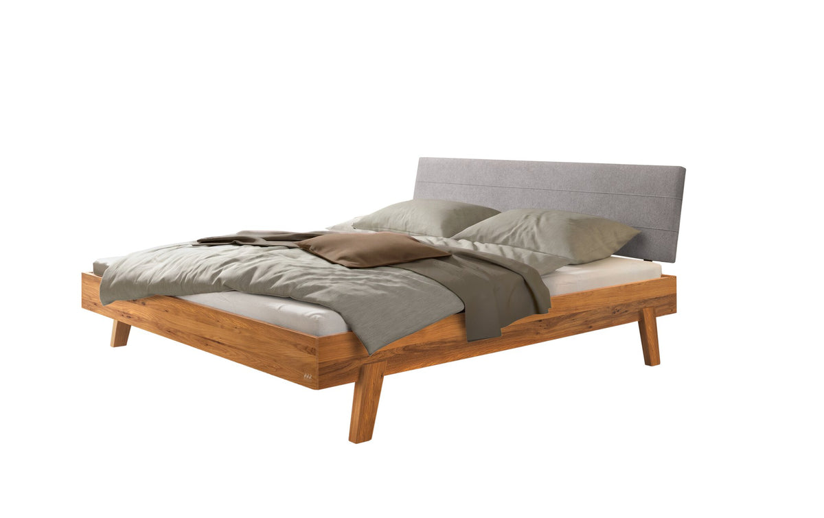 Hasena Vasto Bettgestell – 140 x 200 cm, Fusshöhe 20 cm, Wildeiche natur, geölt, Pace light grey