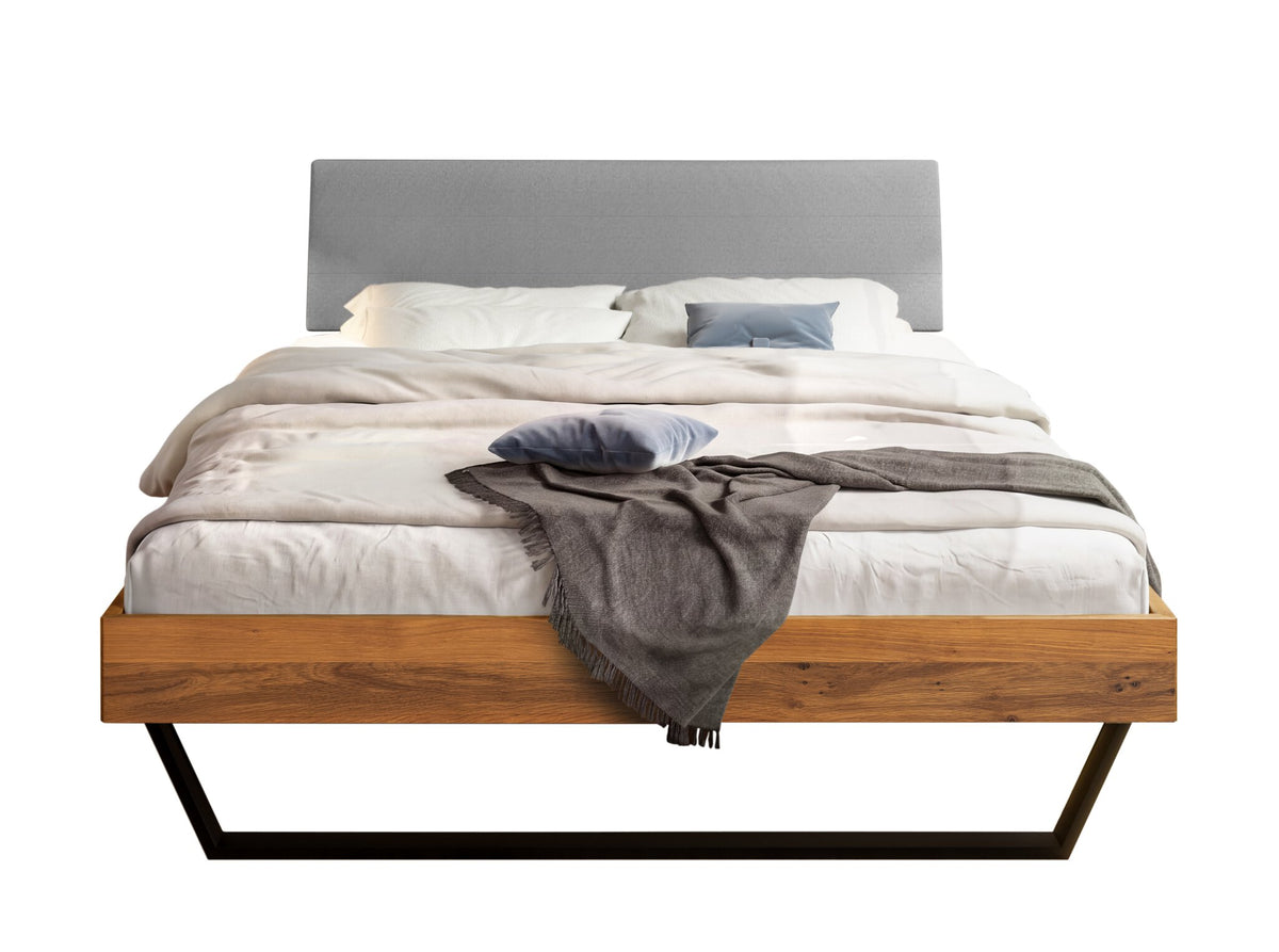 Hasena Ariana Massivholzbett – 140 x 200 cm, Fusshöhe 20 cm, Wildeiche natur, geölt, Pace light grey