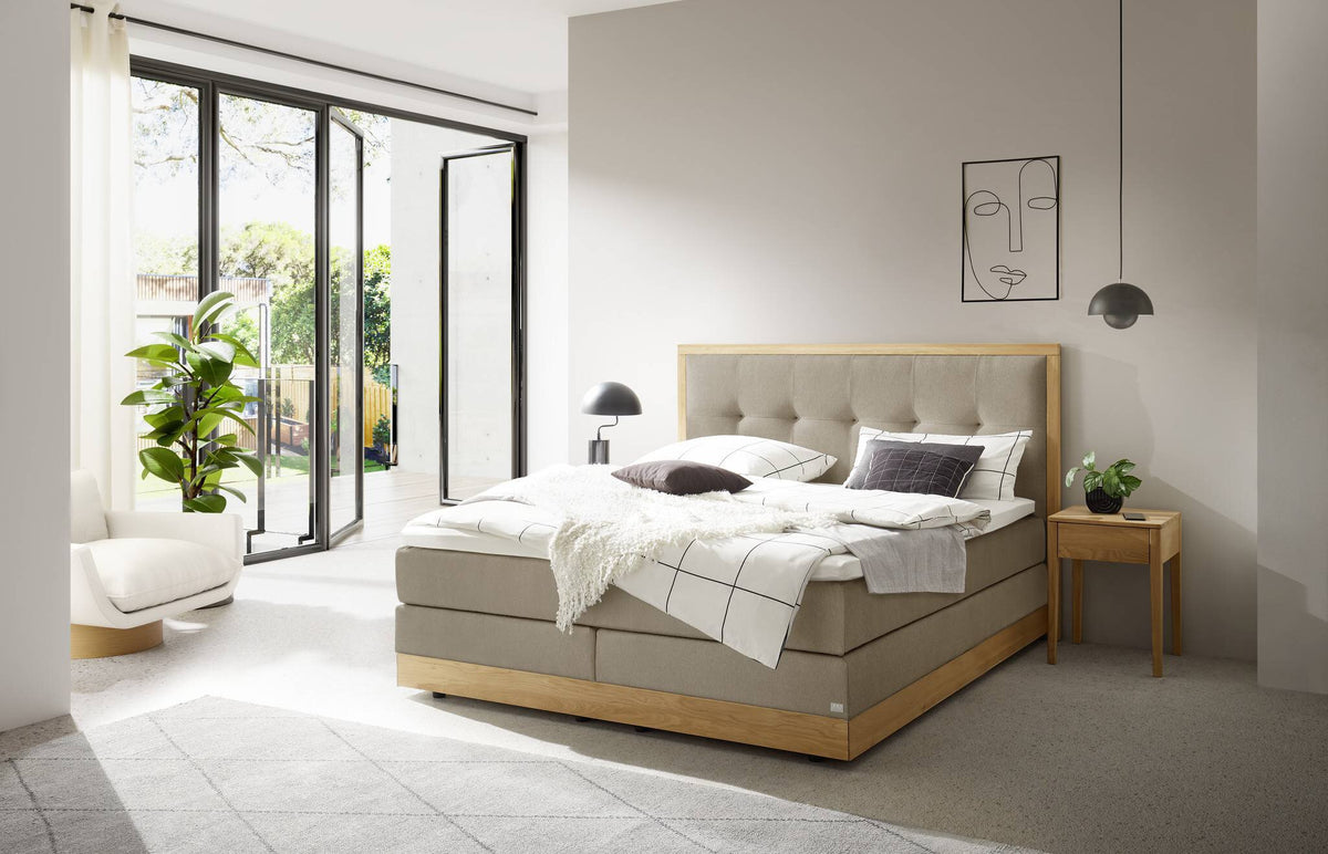 Hasena Alba Boxspringbett mit Stauraum – 160 x 200 cm, Lovely-Top, Pace sand