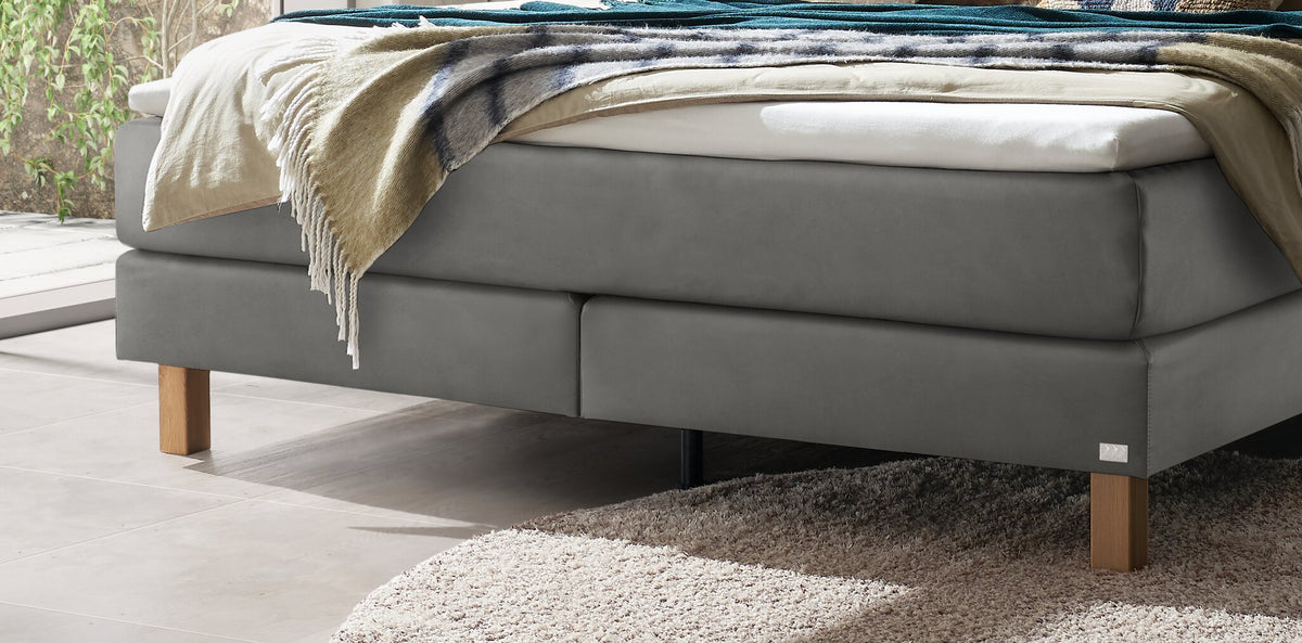 Hasena Bonita Boxspringbett – 140 x 200 cm, Elegance-Top, Pace light grey
