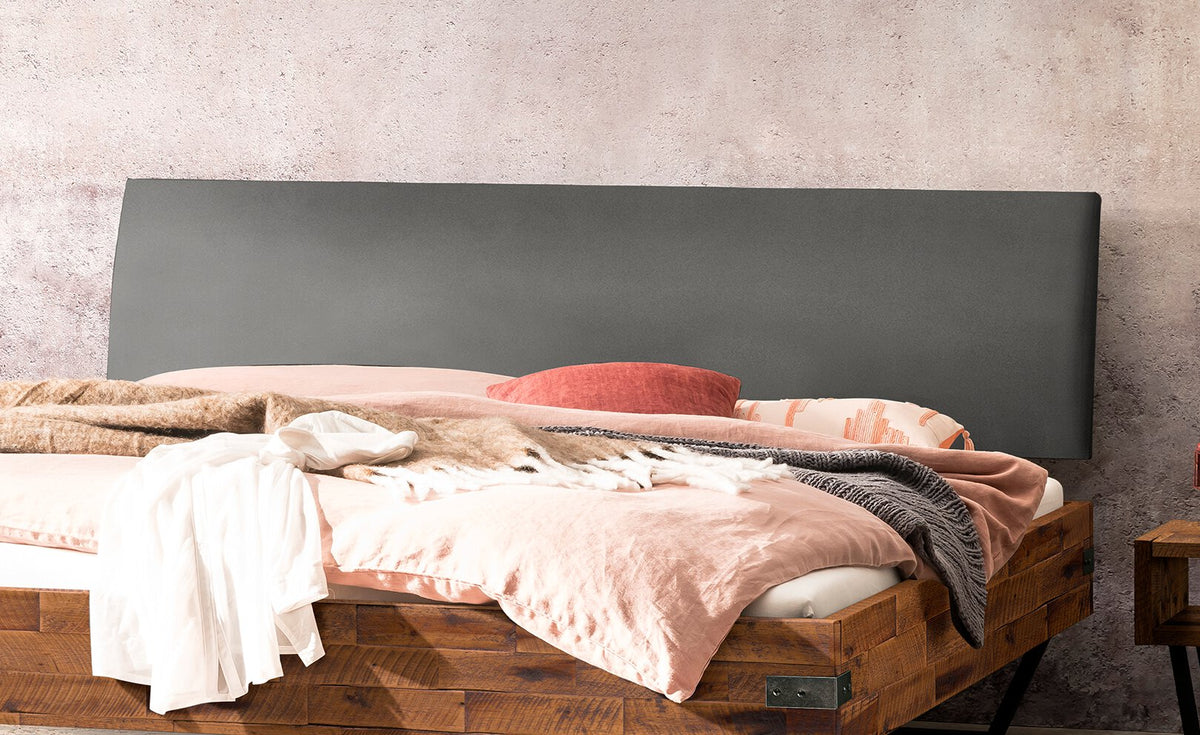 Hasena Lecona Massivholzbett mit Polsterkopfteil – 180 x 200 cm, 20 cm, Akazie Vintage brown, lackiert