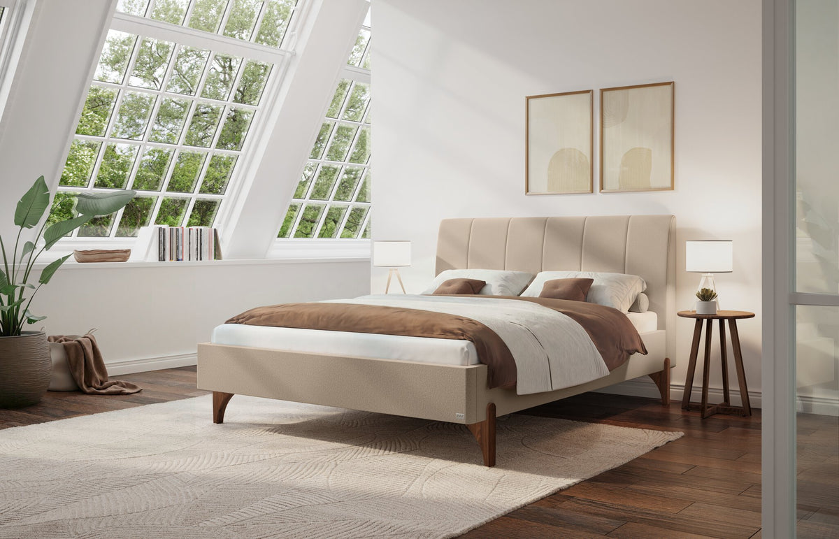 Hasena Renata Polsterbett – 140 x 200 cm, Fusshöhe 25 cm, Nussbaum, geölt, Pace sand