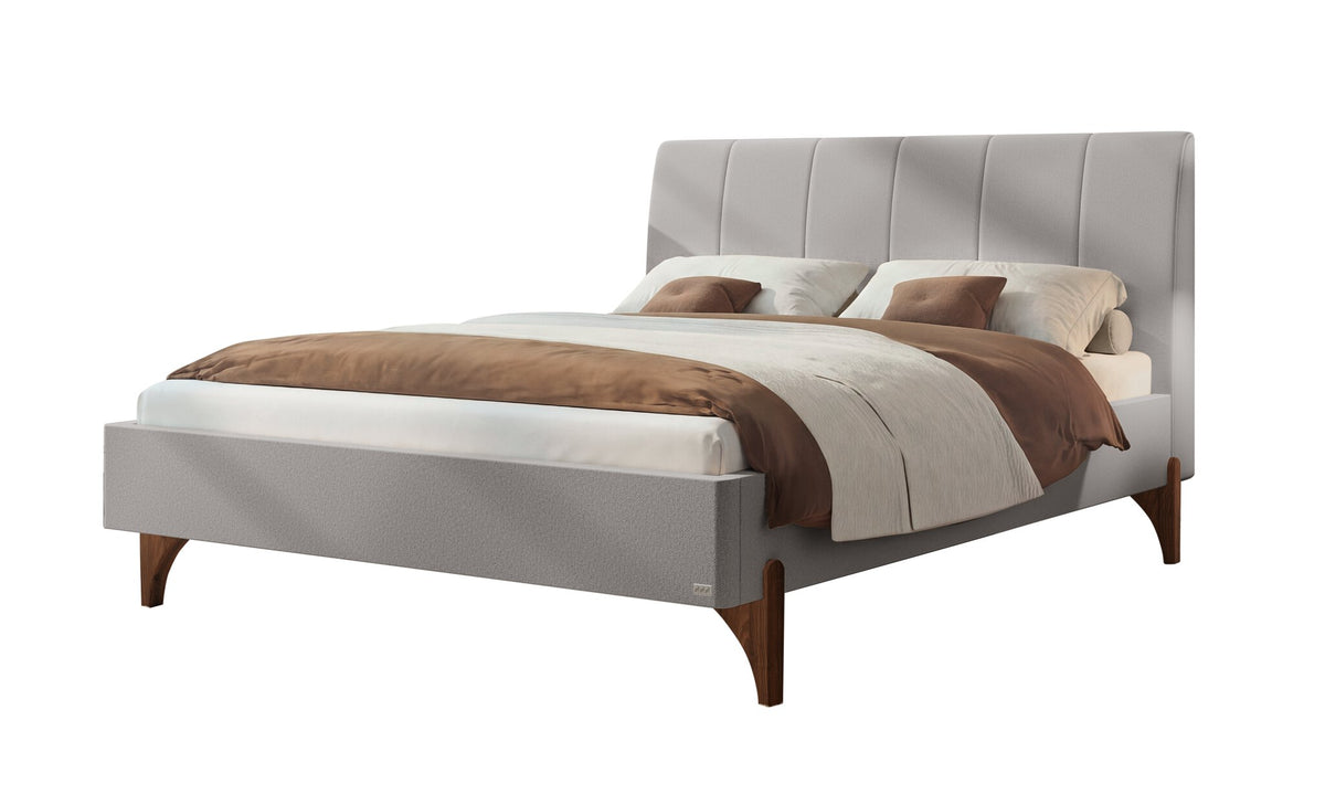 Hasena Renata Polsterbett – 140 x 200 cm, Fusshöhe 20 cm, Nussbaum, geölt, Pace light grey