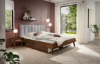 Hasena Taliana Massivholzbett mit Polsterkopfteil – 140 x 200 cm, Fusshöhe 25 cm, Nussbaum, geölt, Pace light grey