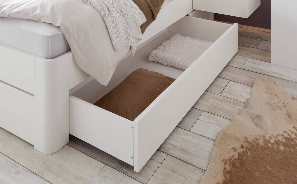 Hasena Stupendo Bett MDF mit Stauraum – 160 x 200 cm, Kernbuche natur, geölt, Folie, 10-Weiss