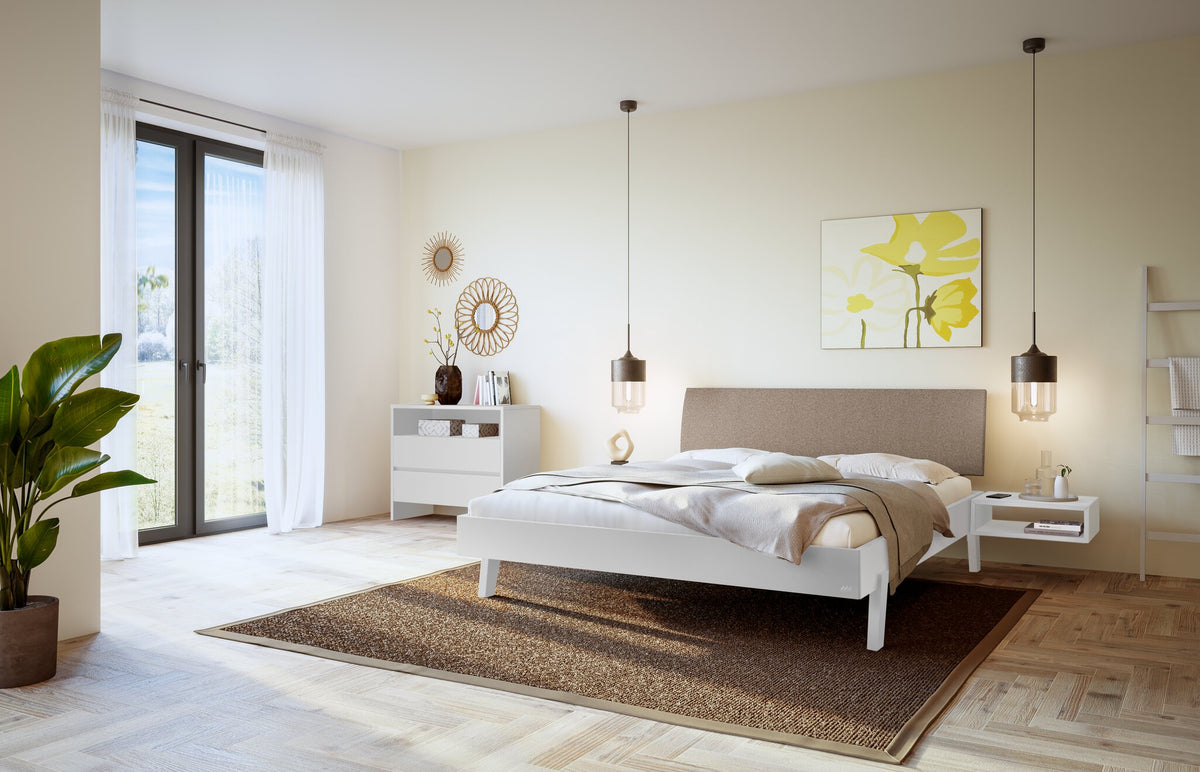 Hasena Lorenzo Bettgestell – 90 x 200 cm, Fusshöhe 25 cm, MDF weiss deckend, lackiert, Pace sand