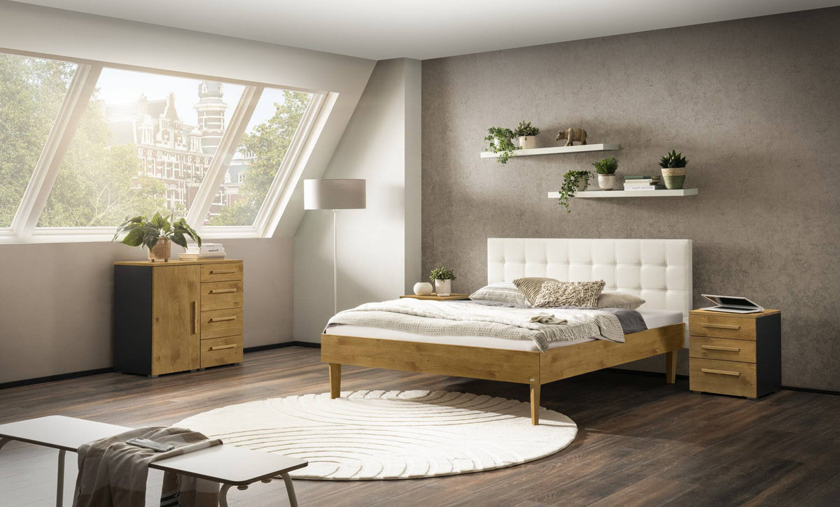 Hasena Bergamo 18/3S Bettrahmen Massivholz – 160 x 200 cm, Wildeiche natur, geölt