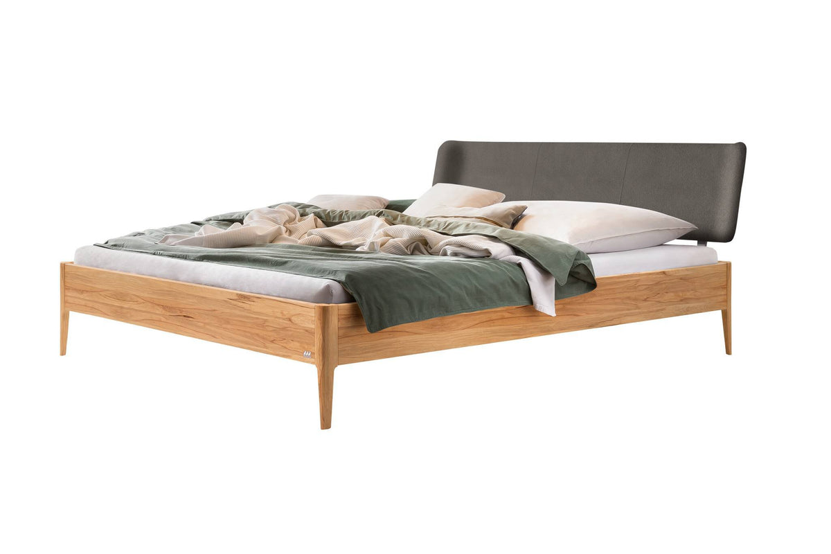 Hasena Varese Massivholzbett mit Polsterkopfteil – 140 x 200 cm, Fusshöhe 20 cm, Wildbuche natur, geölt, 841-Pace grey