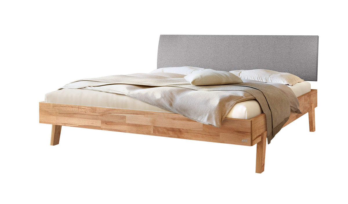Hasena Lorenzo Bettgestell – 90 x 200 cm, Fusshöhe 20 cm, Kernbuche natur, geölt, Pace light grey