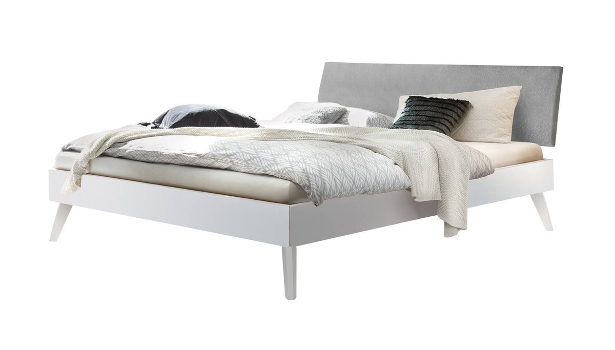 Hasena Pesaro Bett mit Polsterkopfteil – 90 x 200 cm, Fusshöhe 20 cm, MDF weiss deckend, lackiert, Pace light grey