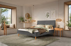 Hasena Elisa Polsterbett – 140 x 200 cm, Fusshöhe 25 cm, Wildeiche natur, geölt, Pace grey