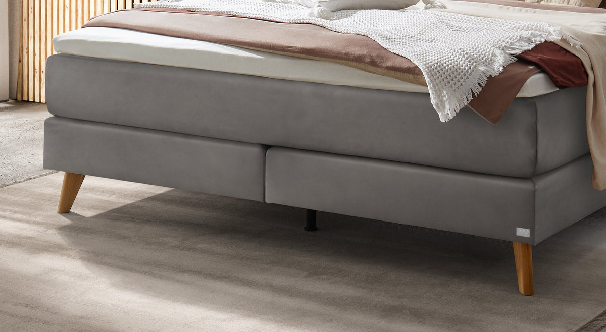 Hasena Marisol Boxspringbett – 140 x 200 cm, Elegance-Top, Pace light grey