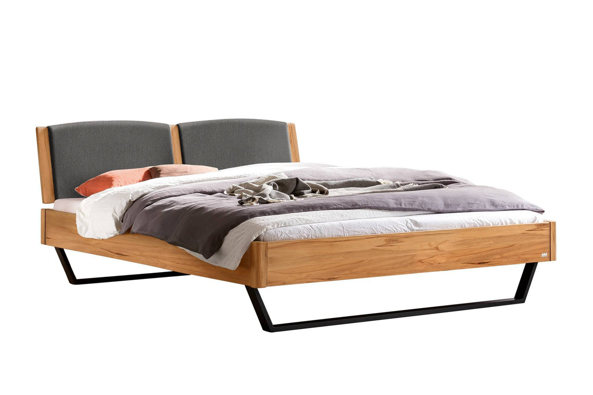 Hasena Marola Massivholzbett mit Polsterkopfteil – 140 x 200 cm, Fusshöhe 20 cm, Wildbuche natur, geölt, 841-Pace grey