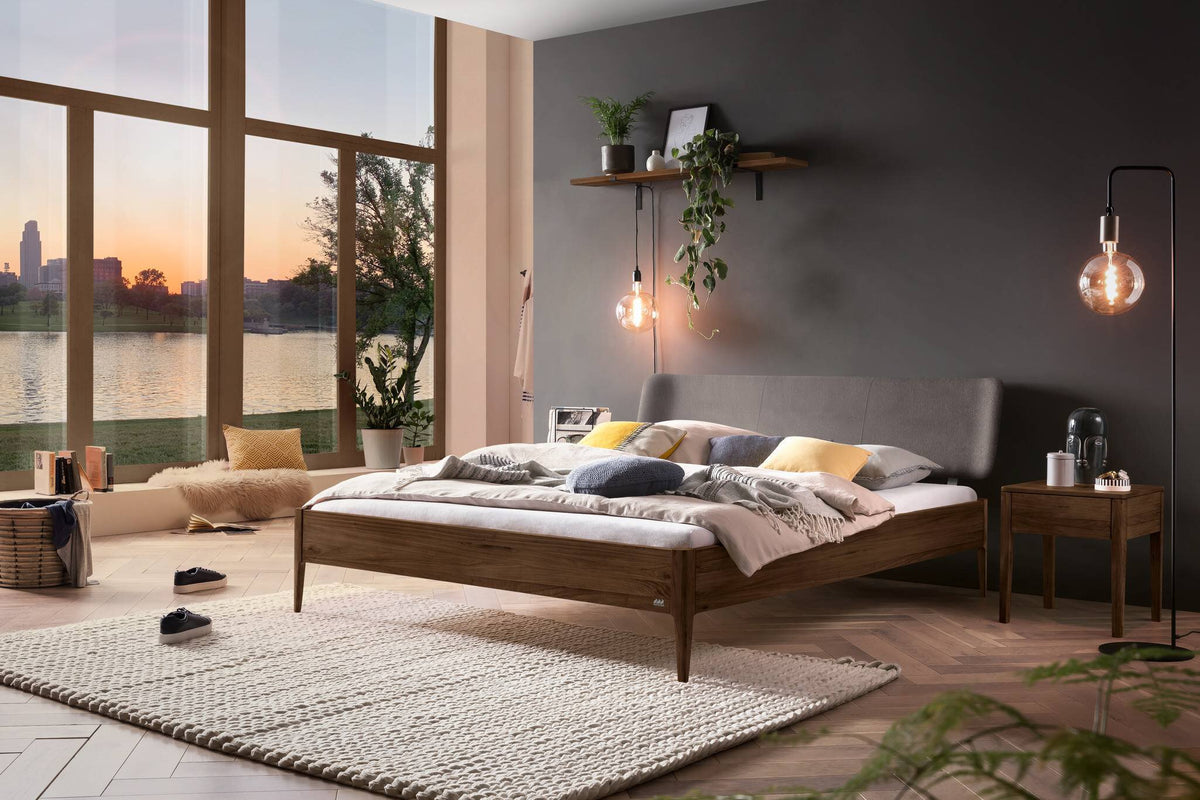 Hasena Pienza Bett mit Polsterkopfteil – 140 x 200 cm, 25 cm, Nussbaum, geölt