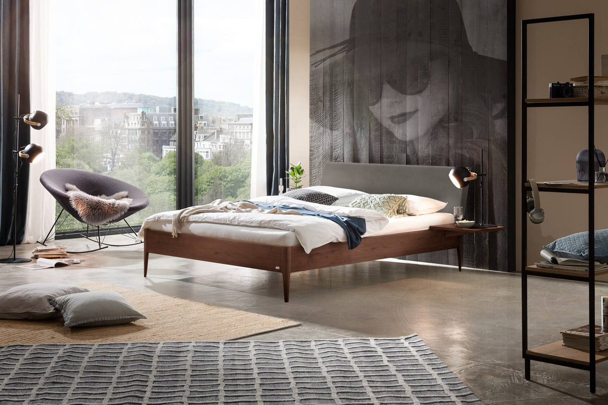 Hasena Fanano Bett mit Polsterkopfteil – 140 x 200 cm, 25 cm, Nussbaum, geölt