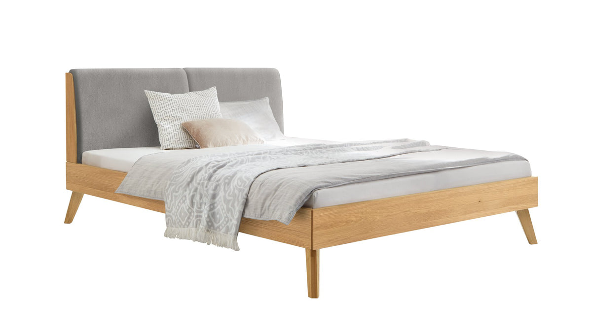 Hasena Simone Bett mit Polsterkopfteil – 140 x 200 cm, Fusshöhe 20 cm, Eiche bright, geölt, Pace light grey