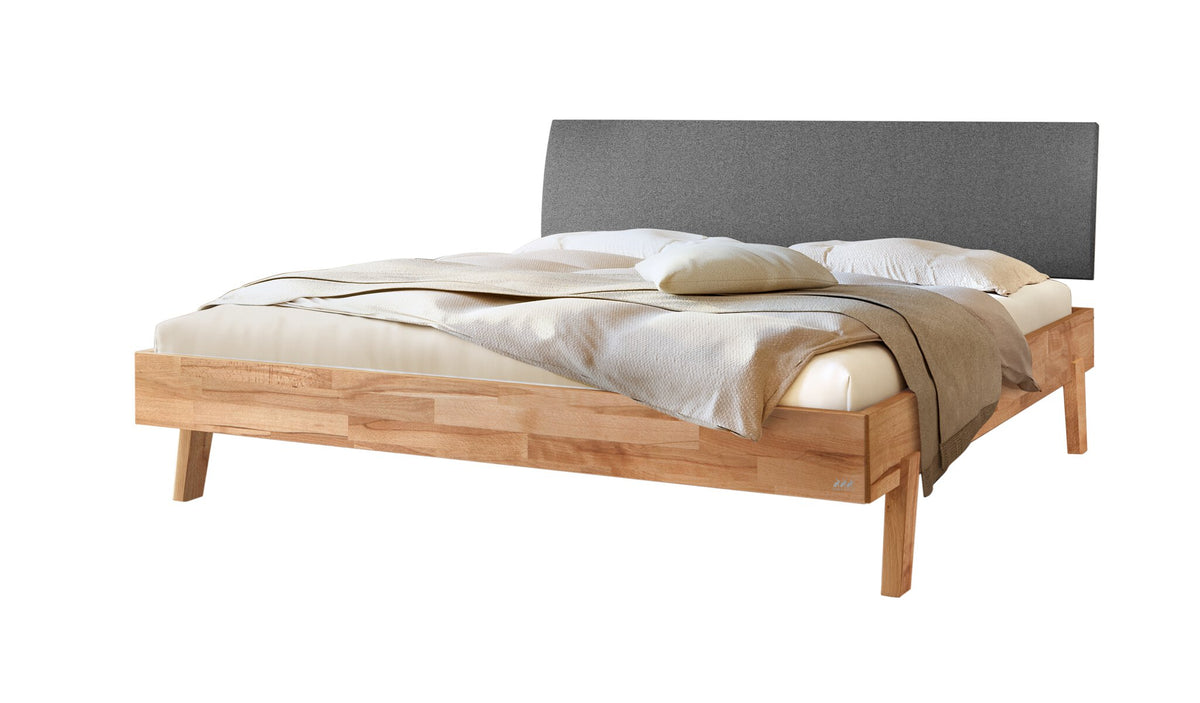 Hasena Lorenzo Bettgestell – 90 x 200 cm, Fusshöhe 20 cm, Kernbuche natur, geölt, Pace grey