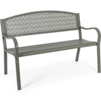 Gartenbank Lizette Dark Olive - robuste Metall-Sitzbank mit dekorativem Rückenlehnen-Muster für Garten und Terrasse