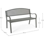 Gartenbank Lizette Dark Olive - 123cm breite Metall-Parkbank mit Rückenlehne, grau, 84cm hoch
