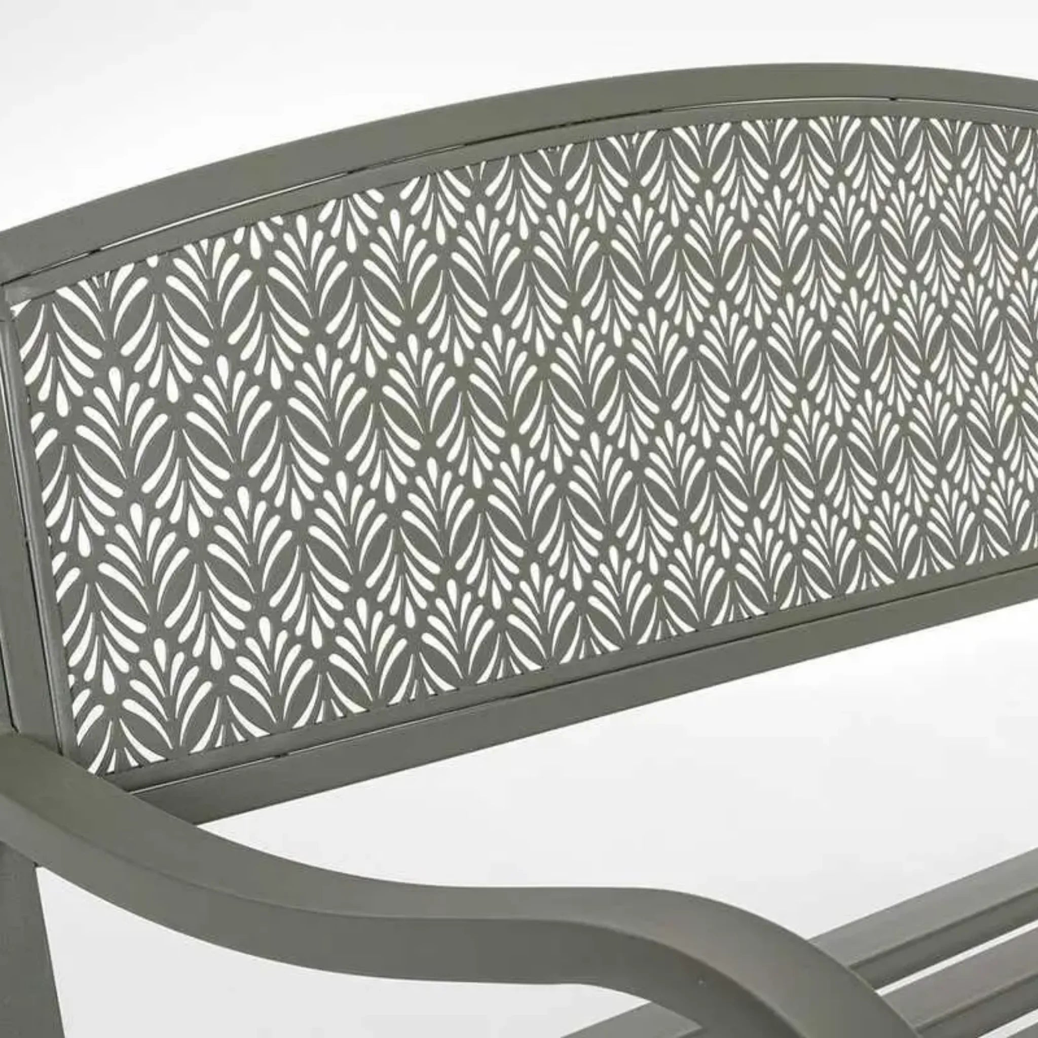 Gartenbank Lizette Dark Olive mit geometrischem Muster - moderne Outdoor Möbel für Garten und Terrasse
