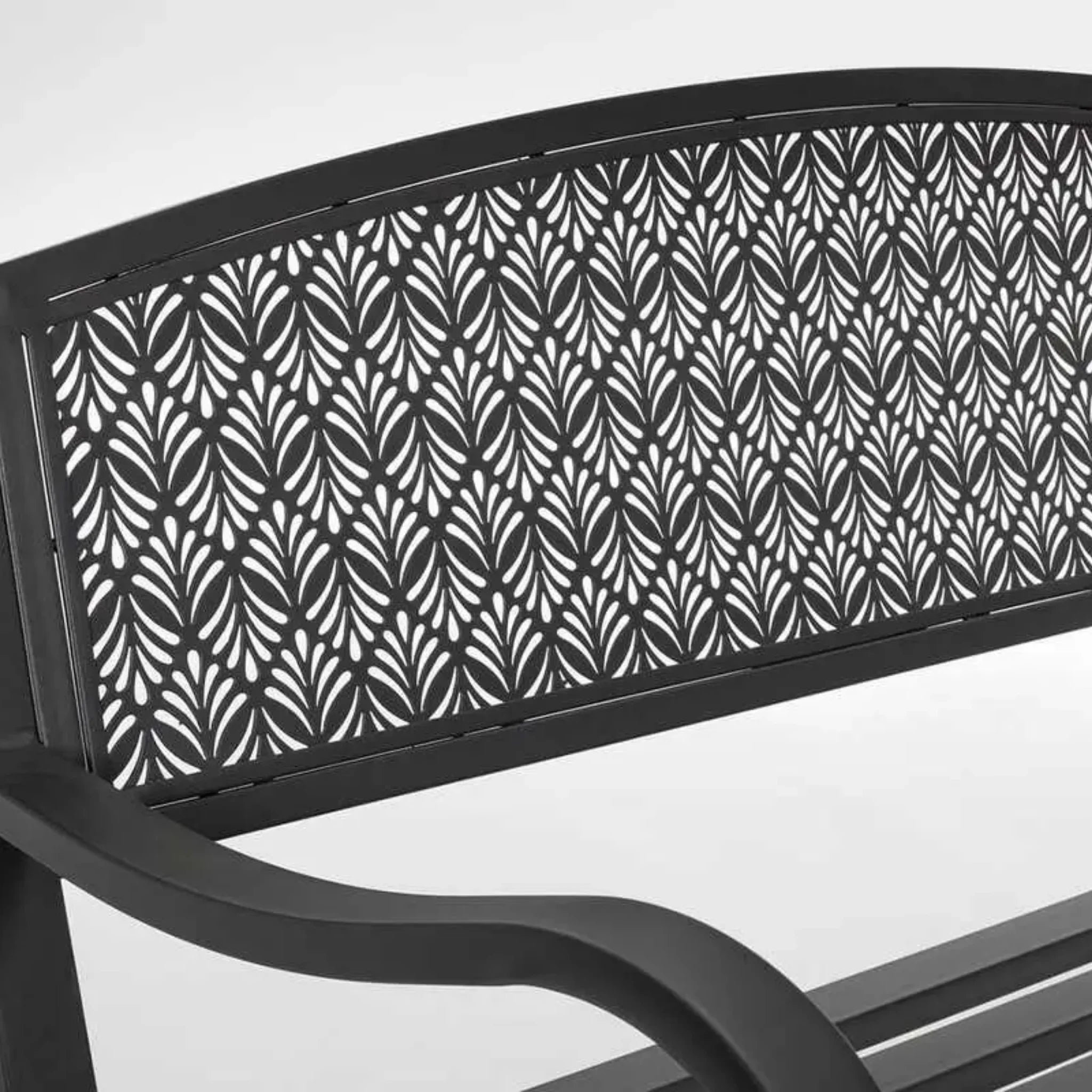 Gartenbank Lizette anthrazit mit modernem Blattmuster-Design, strapazierfähige Metallbank für Garten und Terrasse.