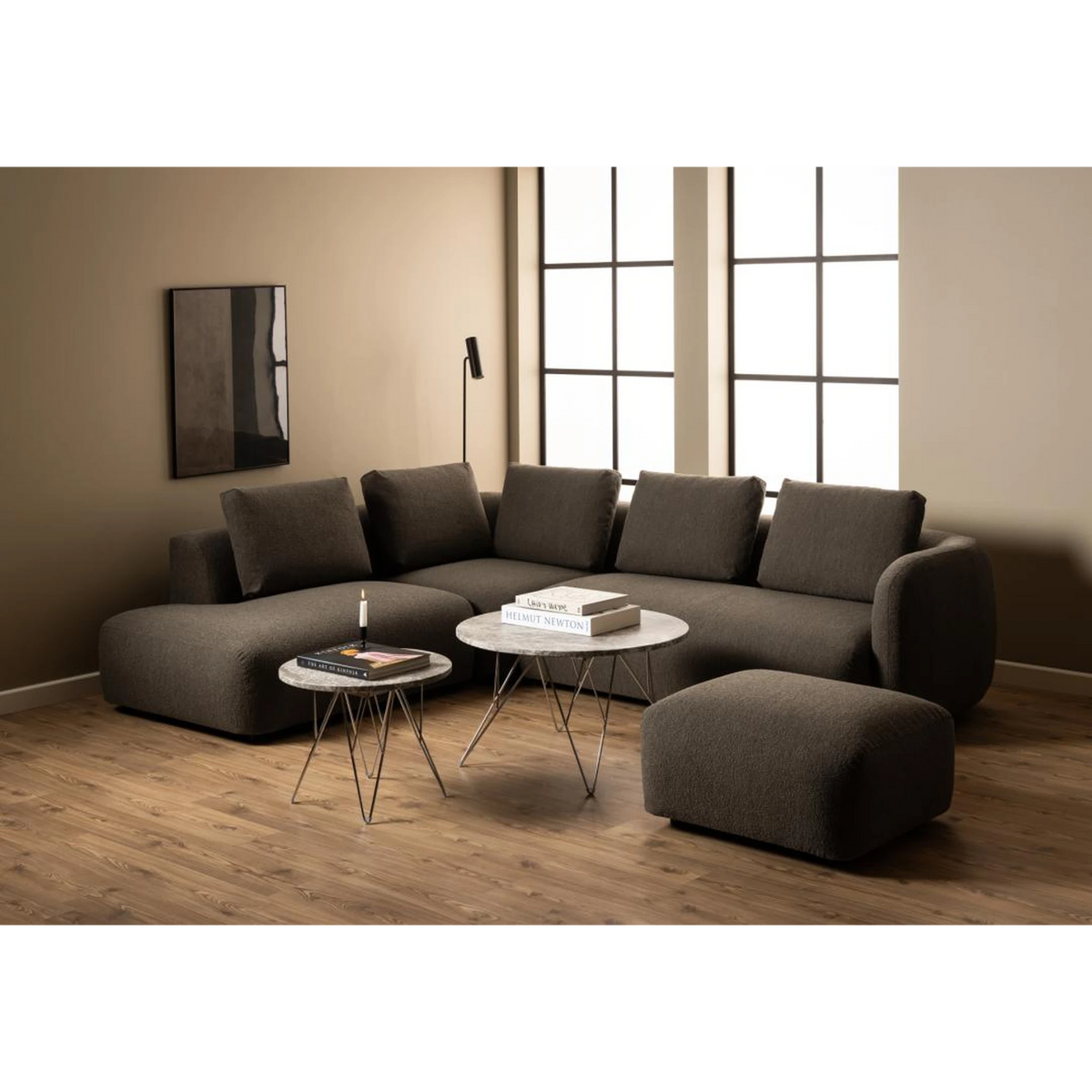 Prunus Couchtisch rund, Gestell Chrom