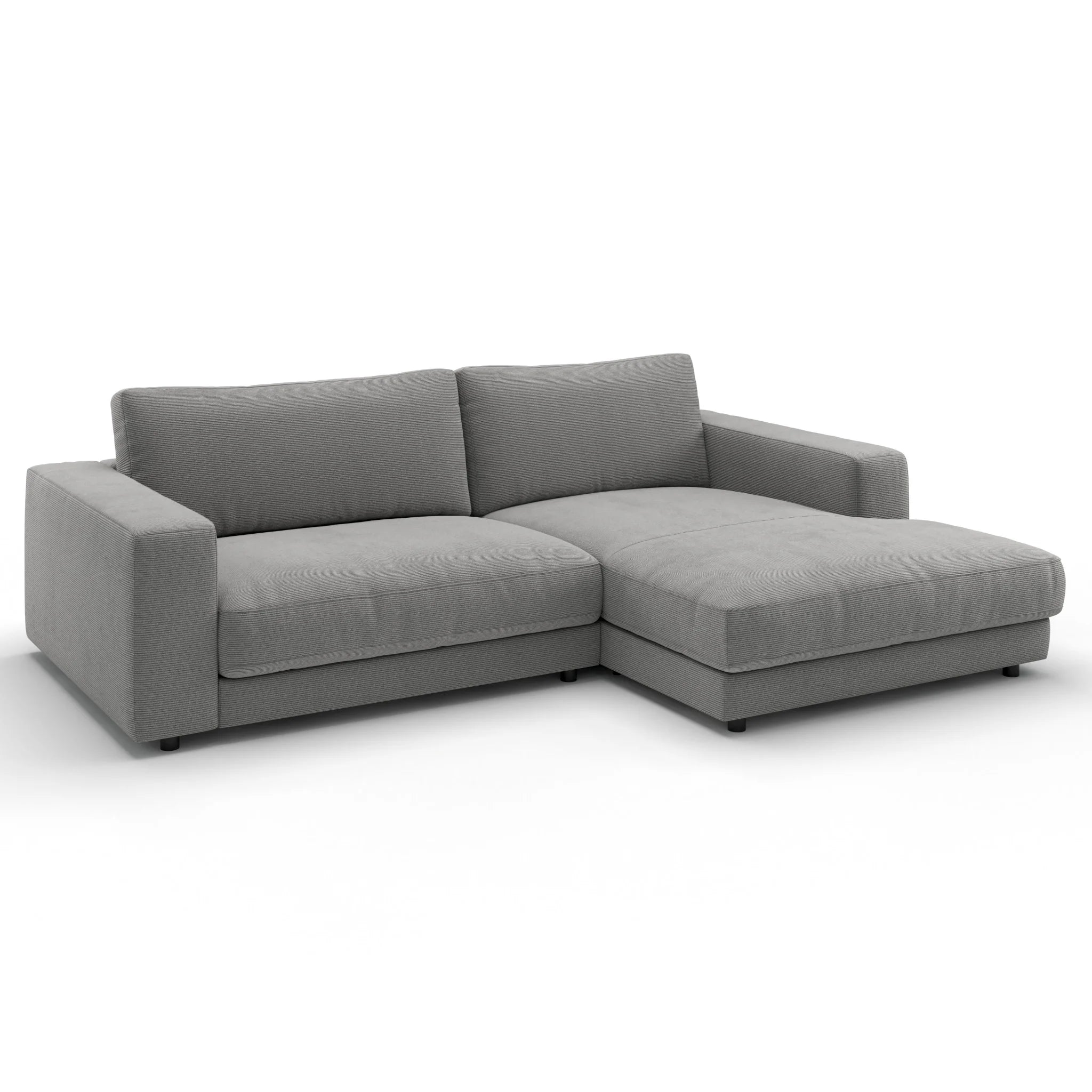Modernes Ecksofa in Grau mit Longchair – stilvolles Designermöbel für Wohnzimmer und Lounge.