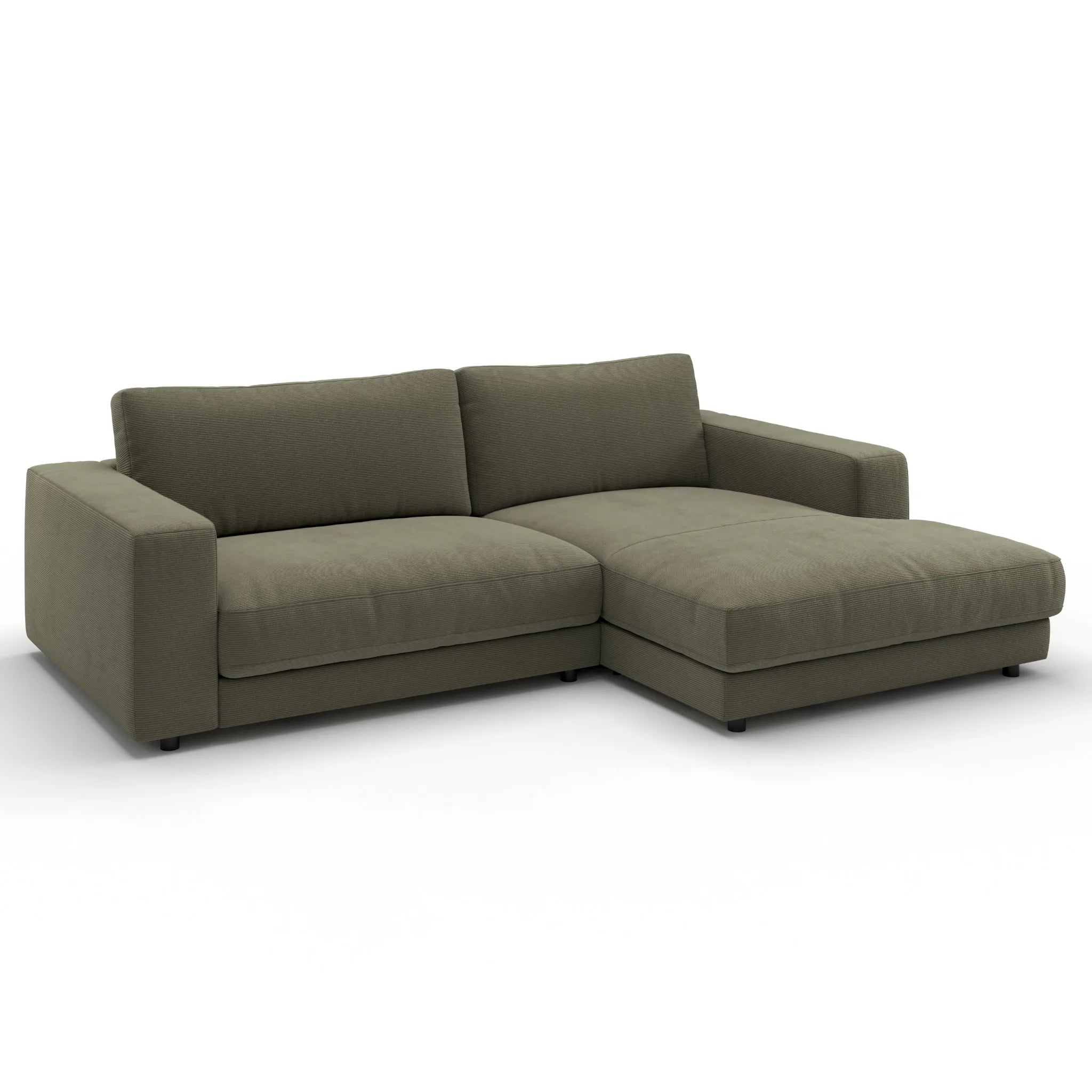 Ecksofa Grün Feincord Modern Design - Schweizer Möbel Luxus Sofa mit Chaise Longue