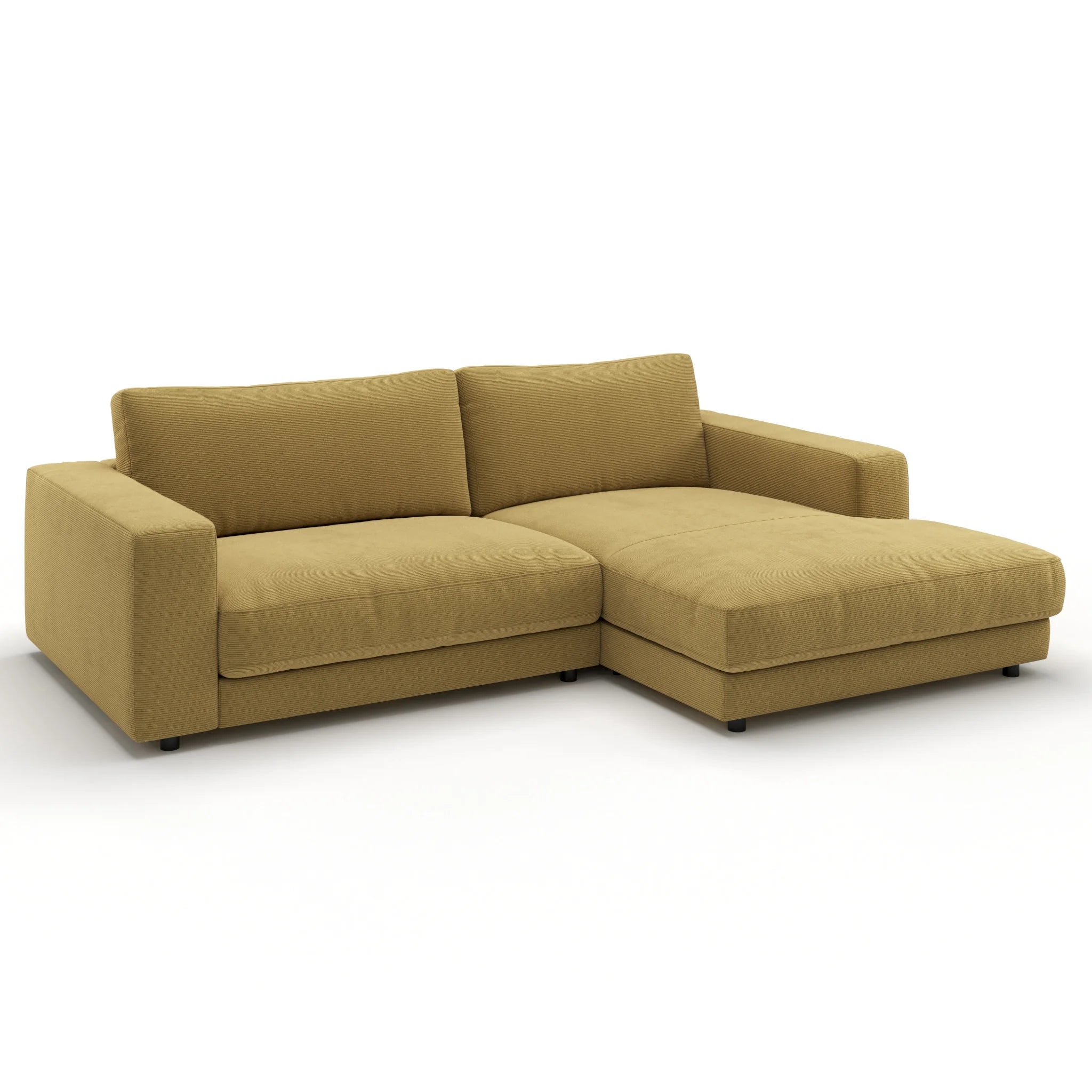 Modernes Ecksofa in Pistachio-Grün mit Chaiselongue und Feincord-Bezug für stilvolles Wohnen.