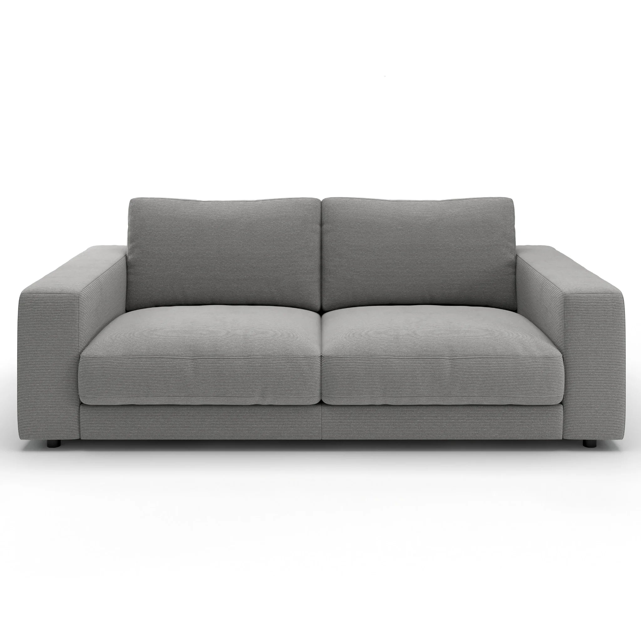 Modernes 2-Sitzer Sofa in Grau mit Feincord-Bezug und Armlehnen - Schweizer Designermöbel