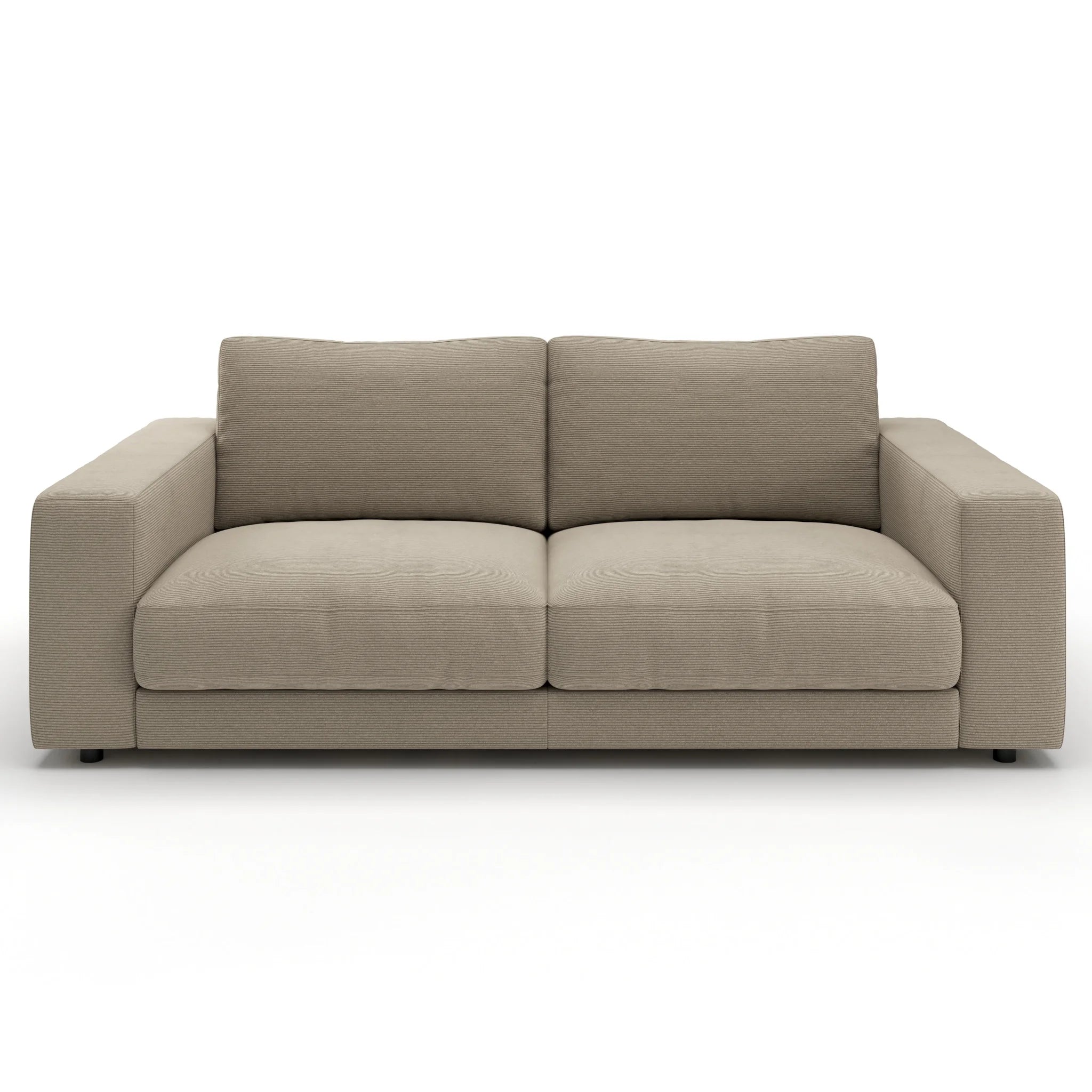 Modernes Sofa in Sand aus Feincord-Stoff mit hochwertiger Verarbeitung und eleganten Armlehnen.