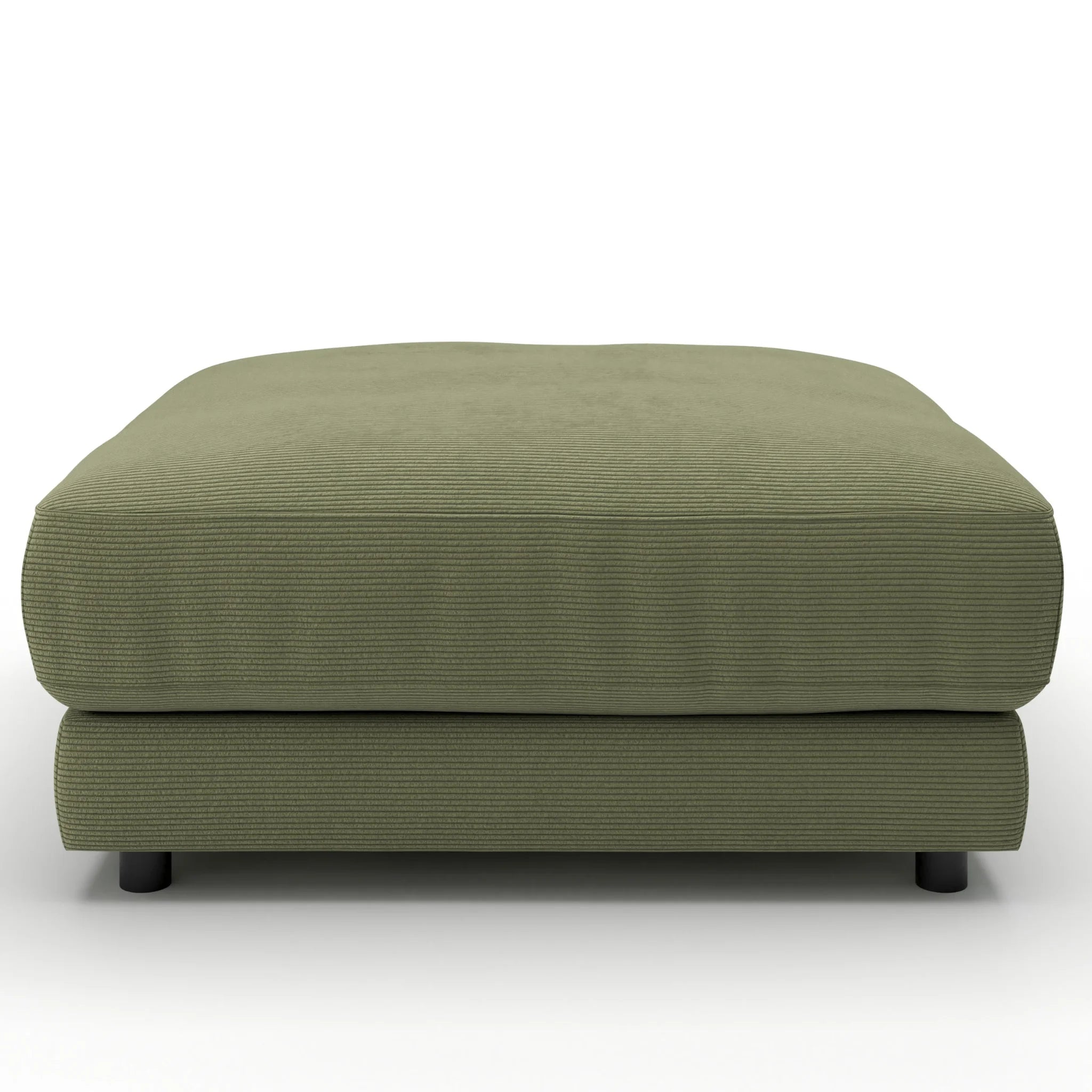 Hocker Feincord Moos - Moderner Polsterhocker in Moosgrün mit feiner Cordstruktur und eleganten Kunststofffüßen.