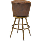 KARE Barhocker mit braunem Kunstleder-Sitz und goldfarbenem Metallgestell, runder Fussring, Retro-Design