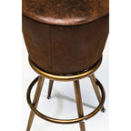Barhocker KARE 77572 Detailansicht: Braunes Kunstleder-Sitzkissen mit goldenem Metallgestell und Fussring